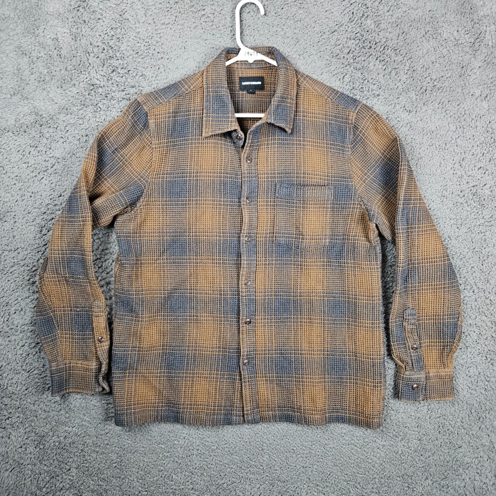 Lucky Brand Mens Brown Grey Plaid Waffle Knit Button Down Shirt‎ Medium 2F33400